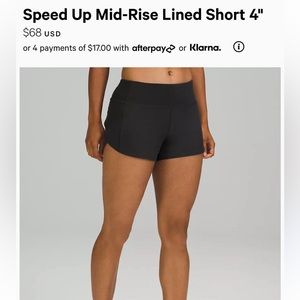 lululemon back 4 inch speed up short